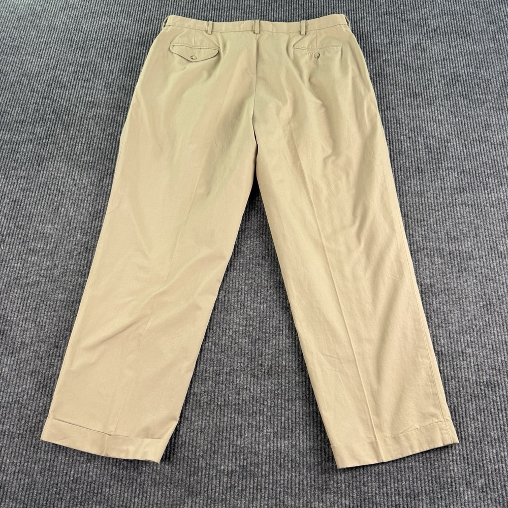 Vintage Polo Ralph Lauren Pants Men 40x30 Beige Cotton Pleated Wide Leg Preppy - Picture 9 of 10